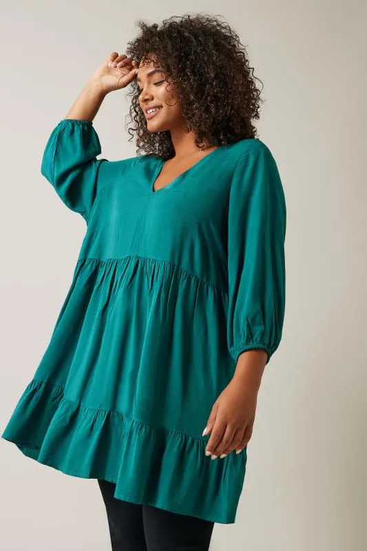 Evans Jade Green Tiered Frill Hem Tunic Top