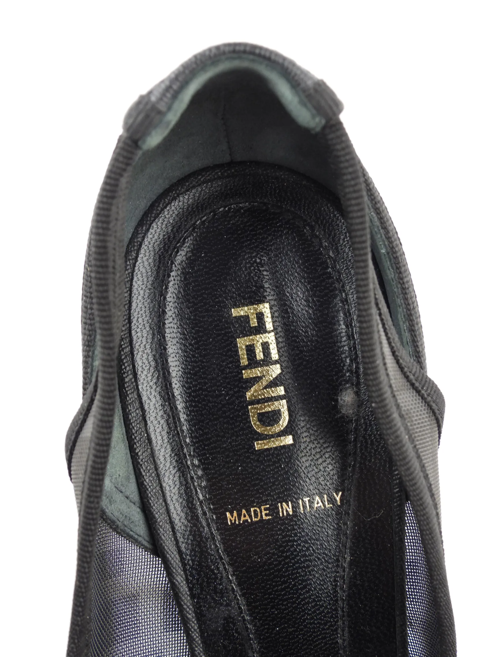 Fendi Black Zucca Monogram Mesh Peep Toe Cut Out Pumps