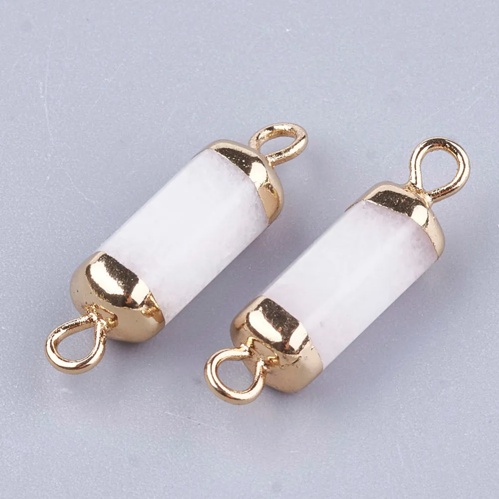 Gemstone Connectors, Natural, White Jade, Column, Golden, Iron, Link, 20-21mm