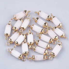 Gemstone Connectors, Natural, White Jade, Column, Golden, Iron, Link, 20-21mm