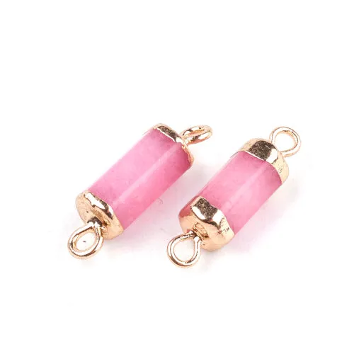 Gemstone Connectors, Natural, White Jade, (Dyed), Pink, Column, Golden, Iron, Link, 20-21mm