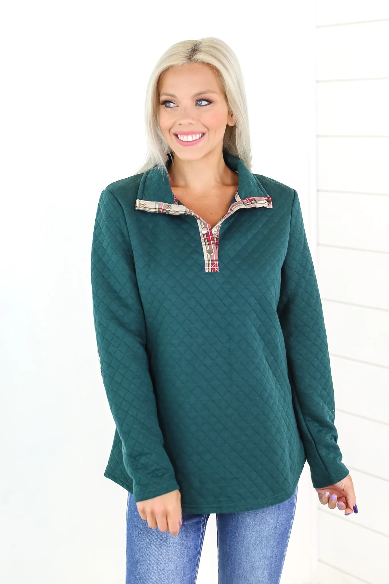 Geo Plaid Trim Pullover