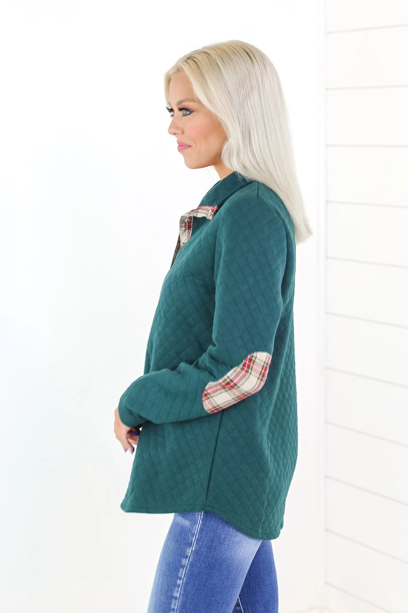 Geo Plaid Trim Pullover