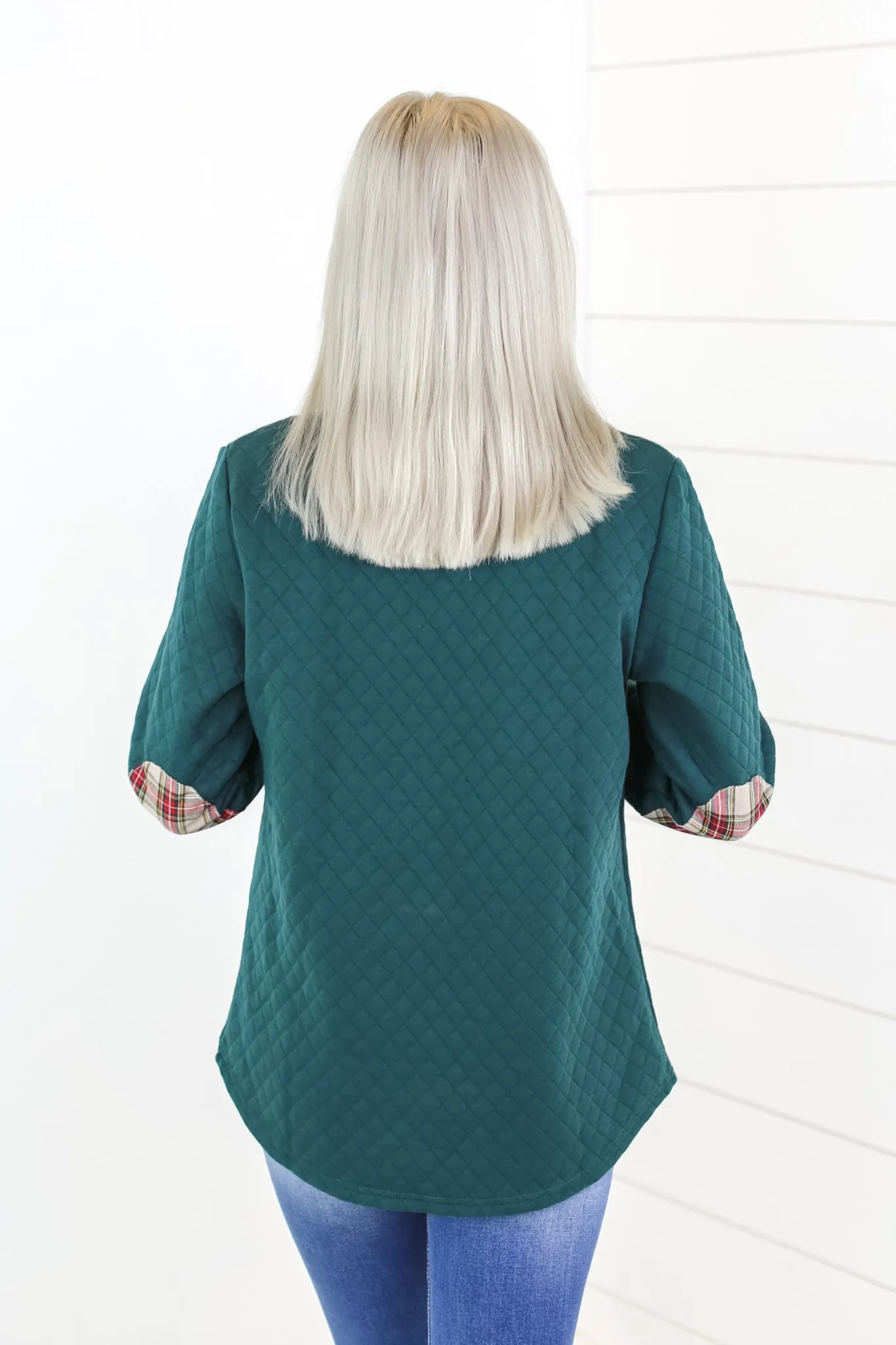 Geo Plaid Trim Pullover