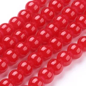 Glass Beads, Imitation Jade, Round, Red, 8mm