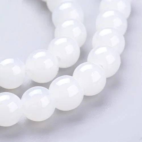 Glass Beads, Imitation Jade, Round, White, 8mm