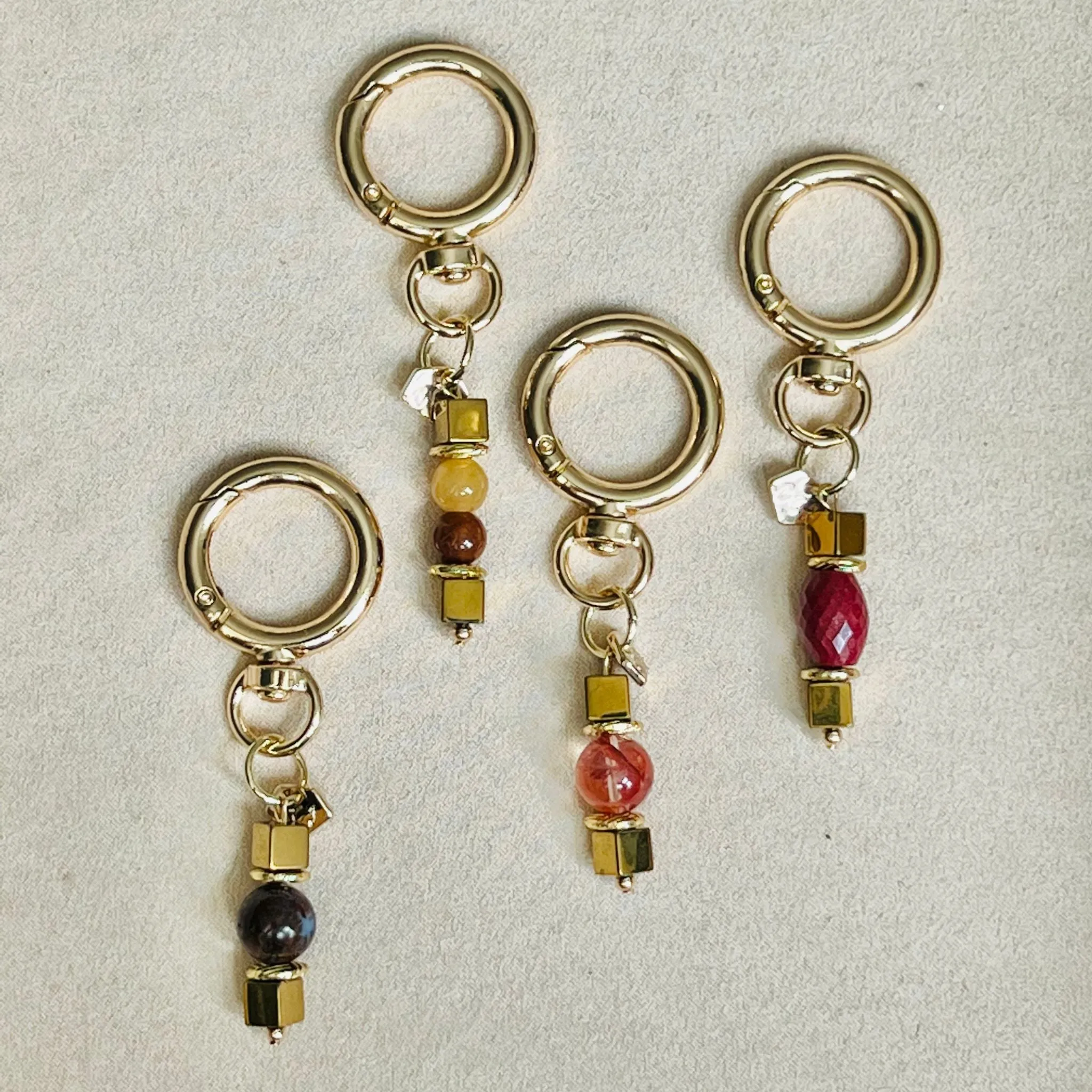 Golden Jade, Brown Jade & Gold Hematite Bag Charm/ Key Ring