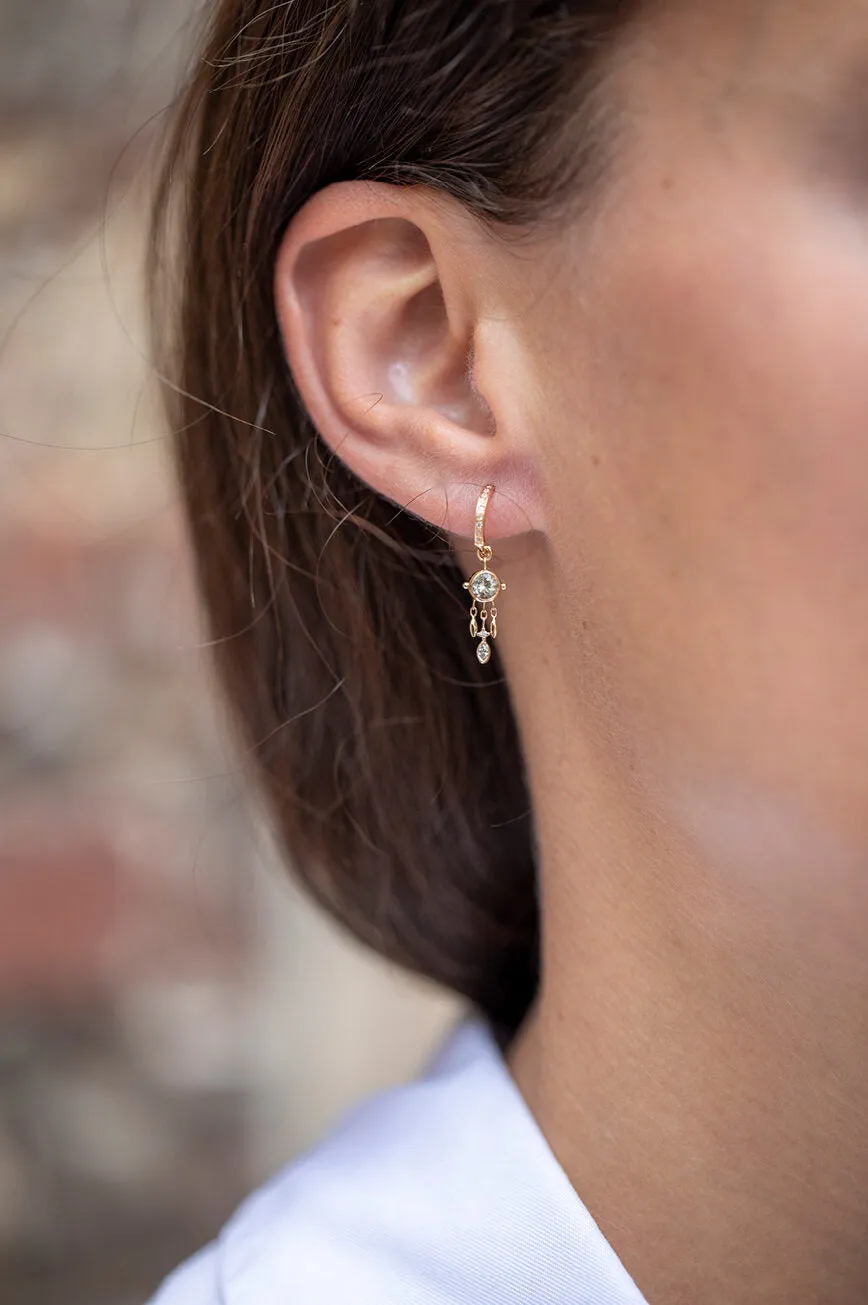 Green Tourmaline & Dangling Diamonds Earring