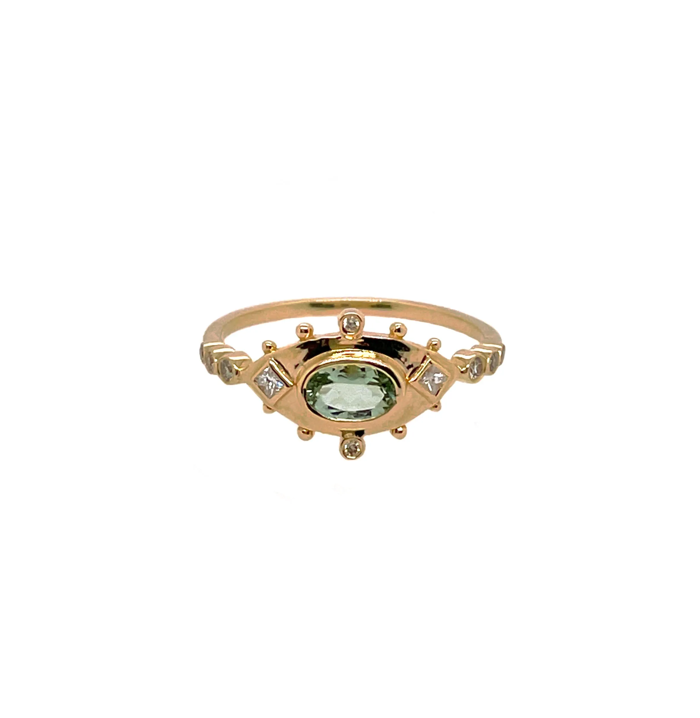 Green Tourmaline & Diamonds Eye Ring