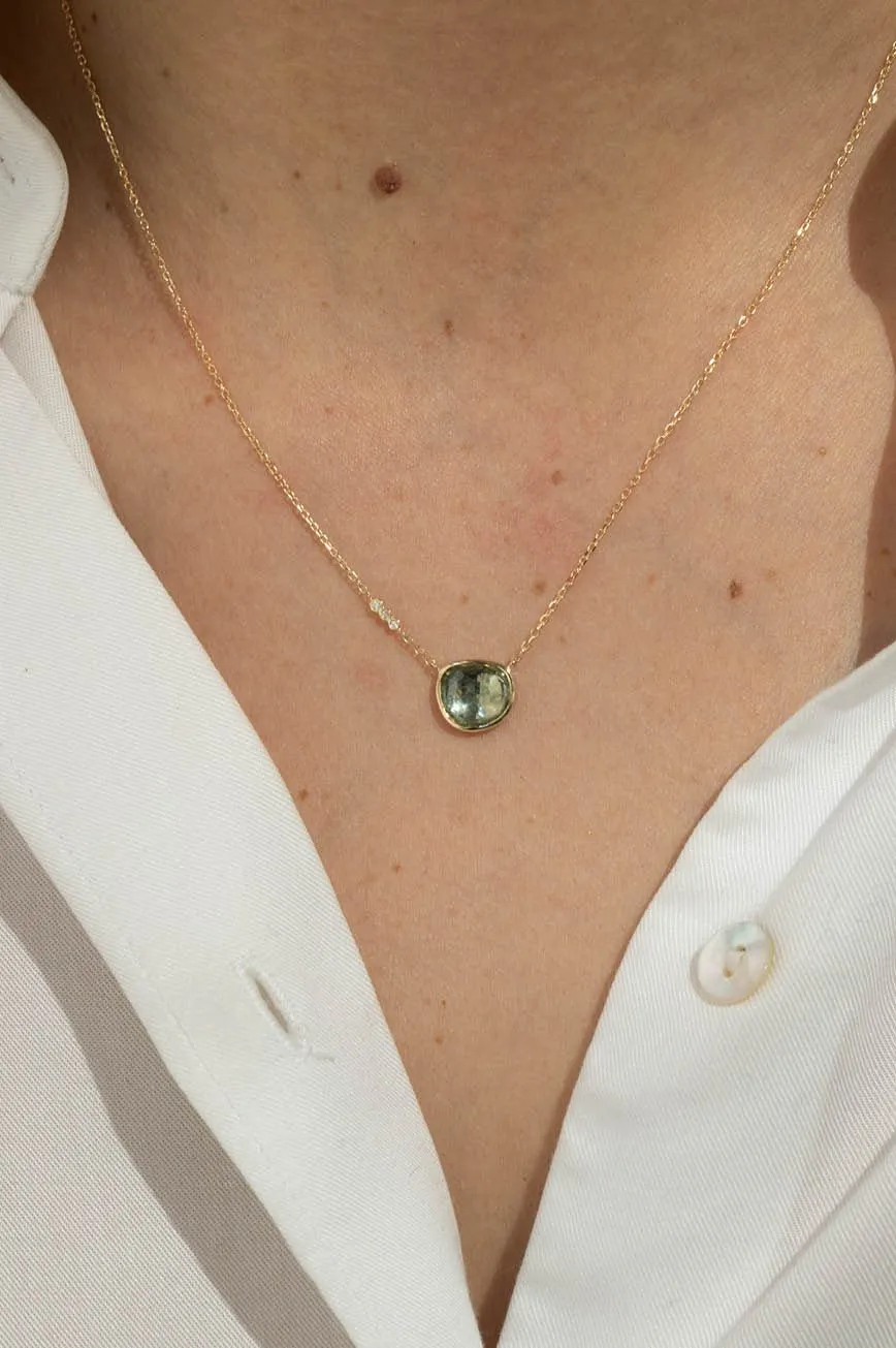 Green Tourmaline with 3 Diamonds