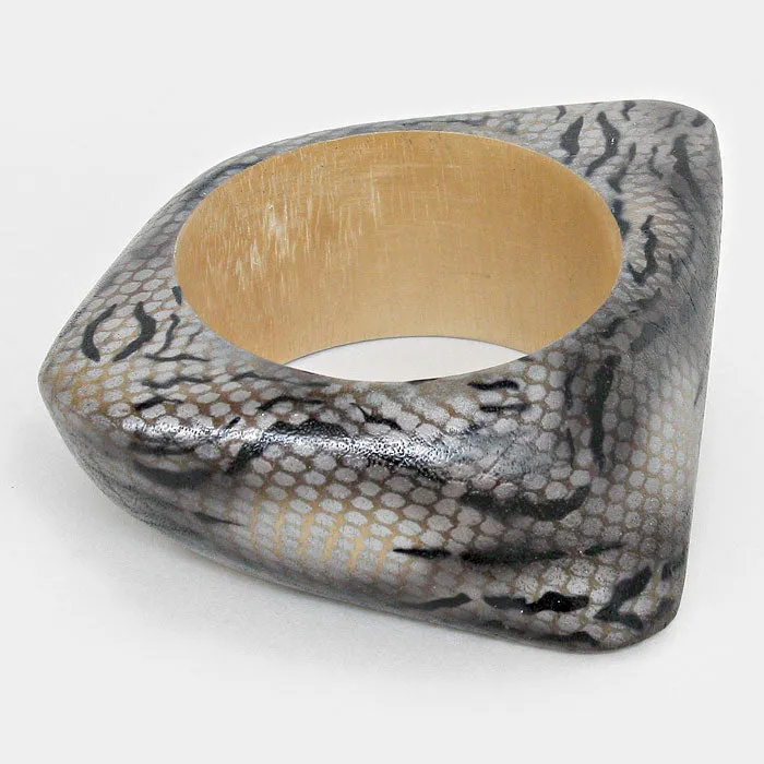 iLLASPARKZ Rounded Geometric Snake Skin Print Wood Bangle Bracelet