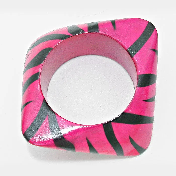 iLLASPARKZ Rounded Geometric Zebra Print Wood Bangle Bracelet