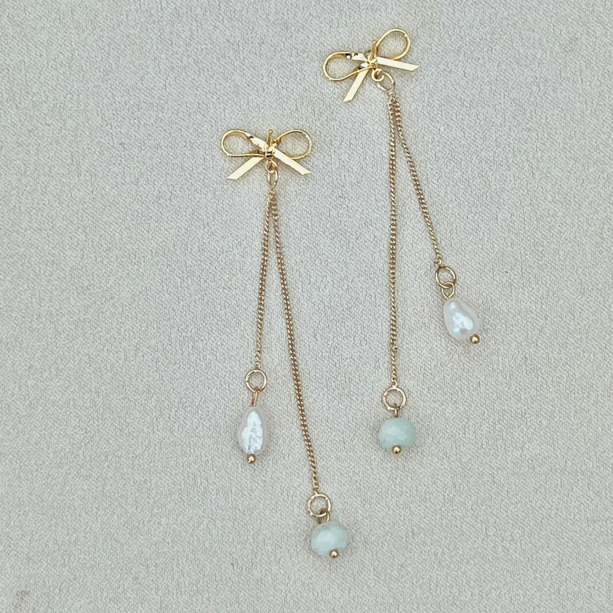 Jade & Pearl Ribbon Earrings