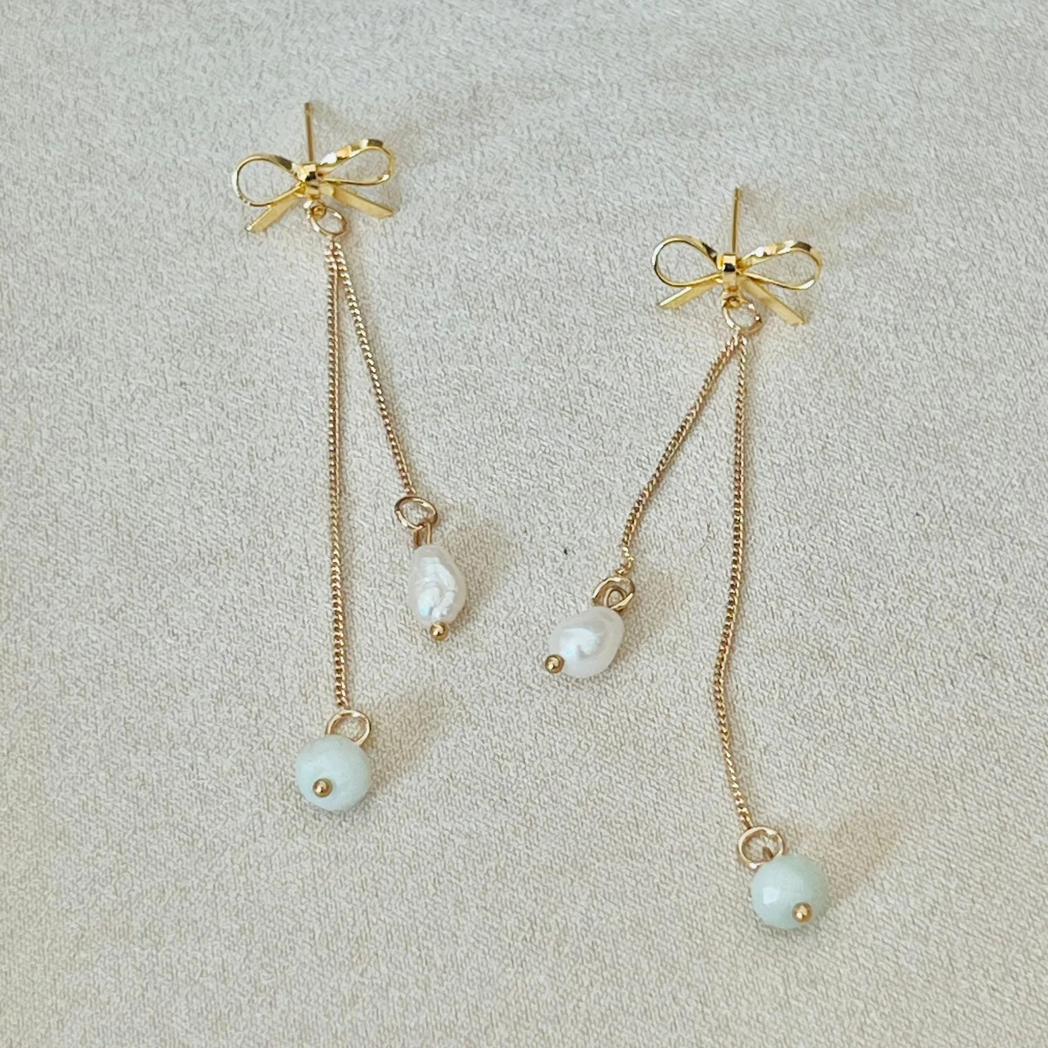 Jade & Pearl Ribbon Earrings