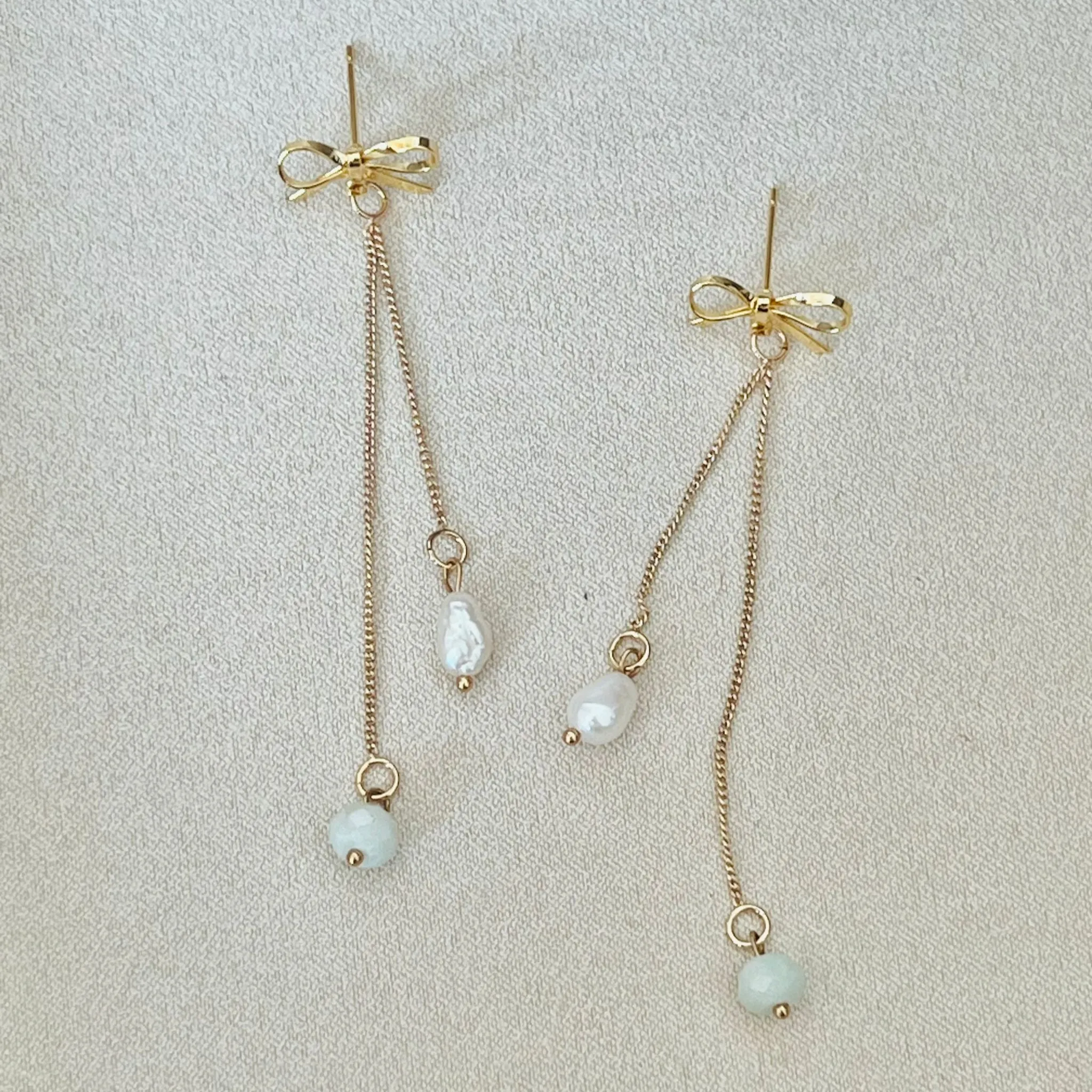 Jade & Pearl Ribbon Earrings