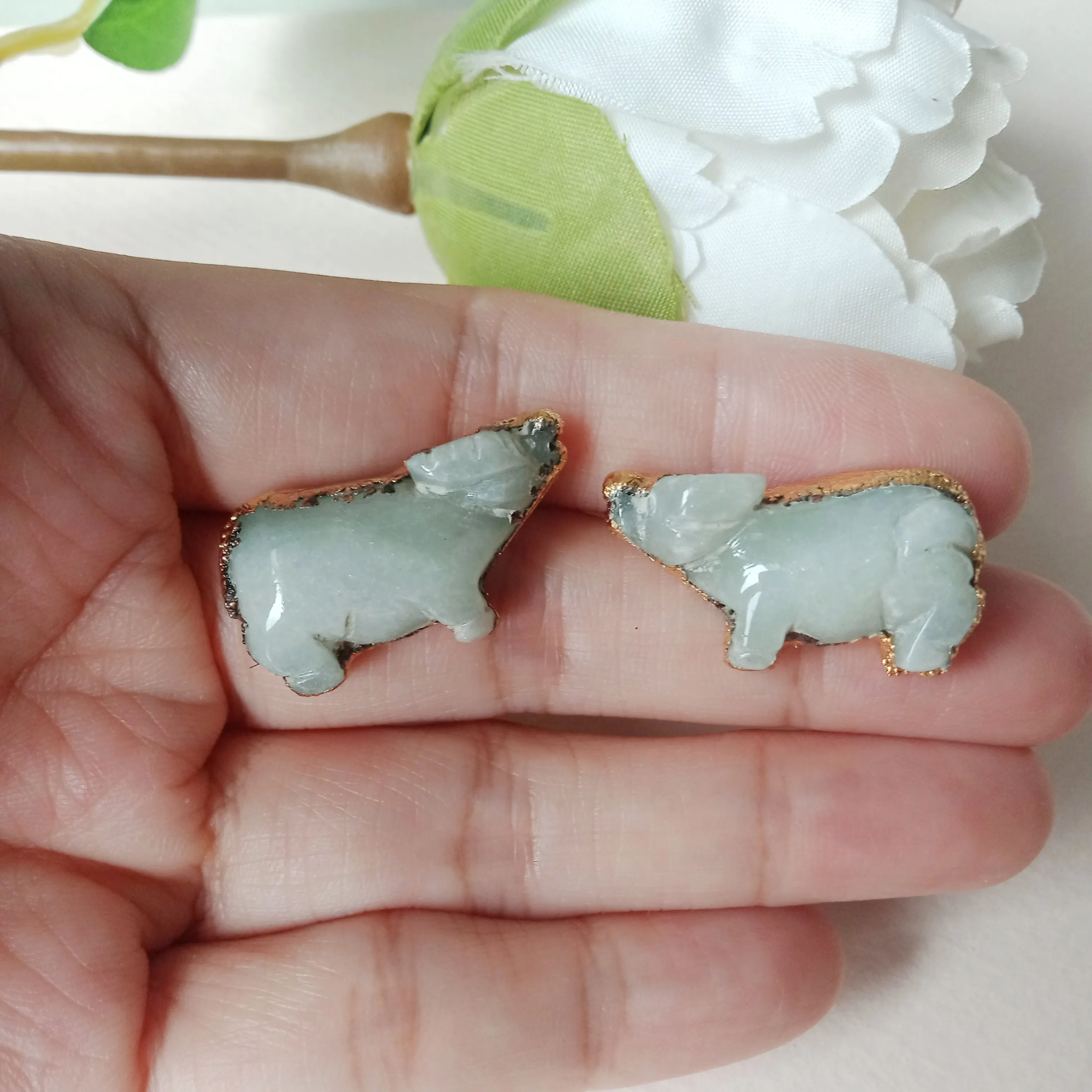 Jade pig stud earrings