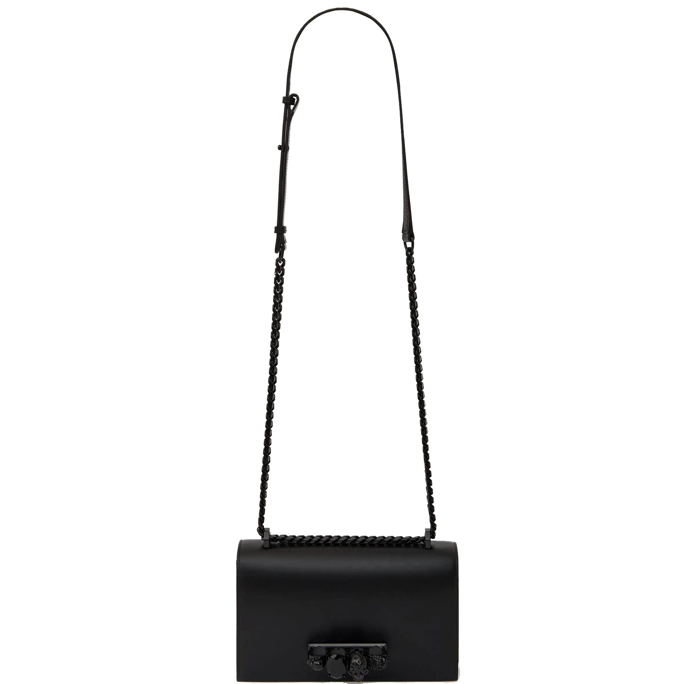 Jewelled Knuckle Satchel Smooth, Black/Black