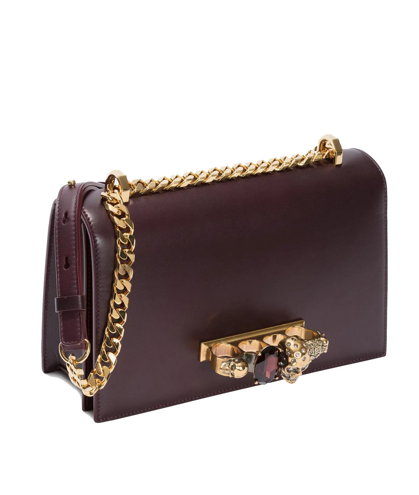 Jewelled Knuckle Satchel Smooth, Dark Purple/Gold