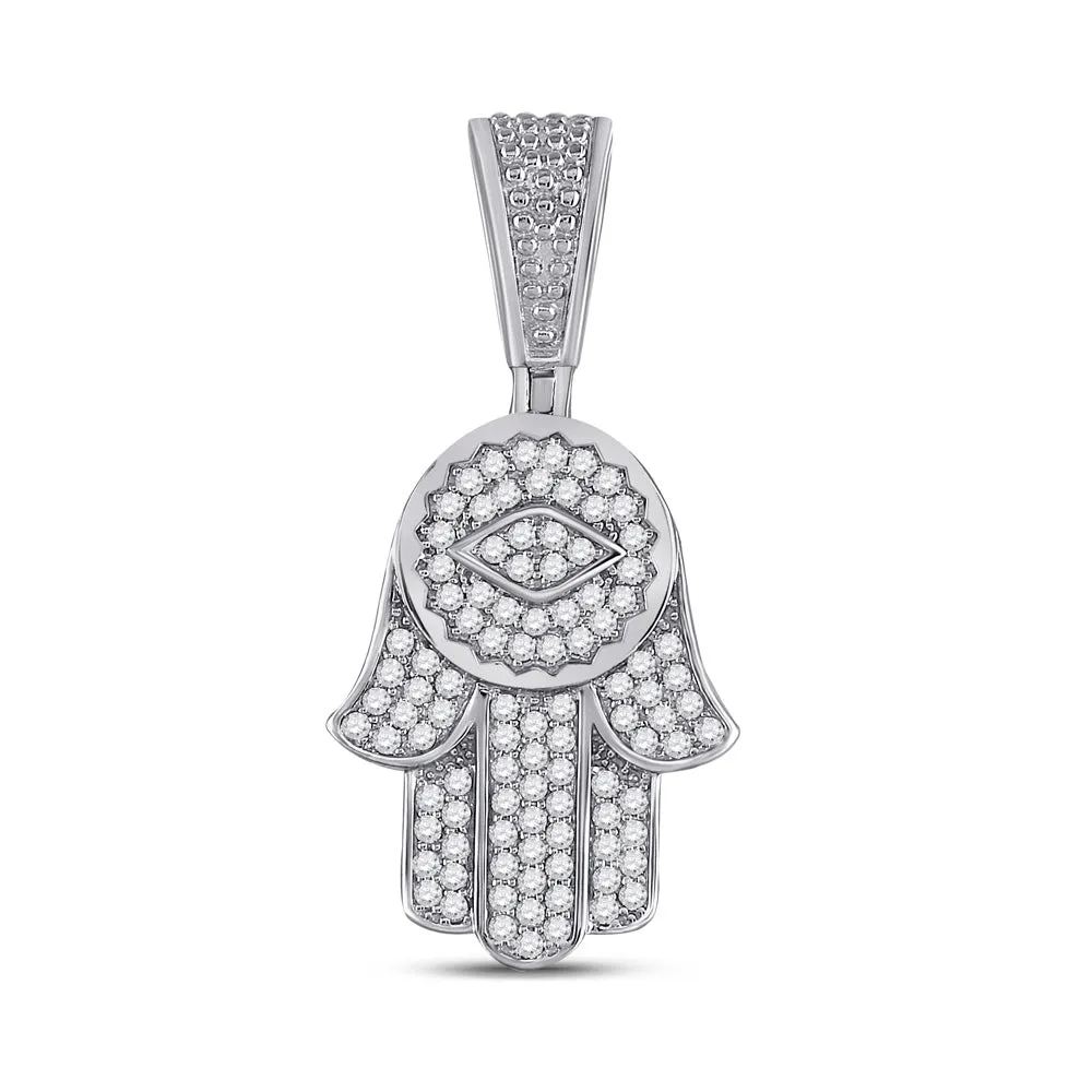 Keene Jewelers 10kt White Gold Mens Round Diamond Hamsa Charm Pendant 7/8 Cttw