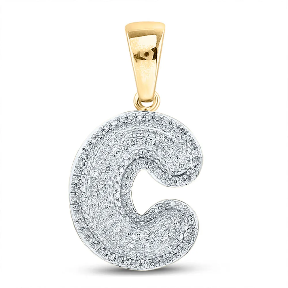 Keene Jewelers 10kt Yellow Gold Mens Round Diamond Bubble C Letter Charm Pendant 1/2 Cttw