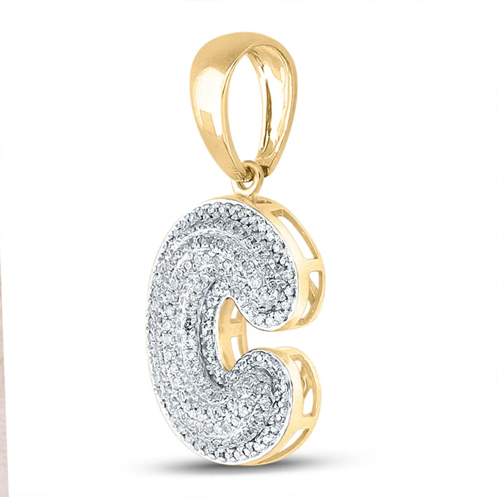 Keene Jewelers 10kt Yellow Gold Mens Round Diamond Bubble C Letter Charm Pendant 1/2 Cttw