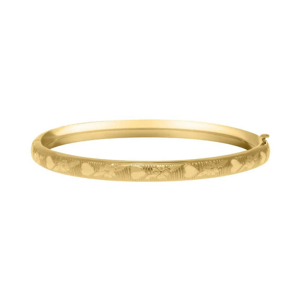 Kiddie Kraft 14K Yellow Gold Filled Hand Engraved Floral Baby Bangle Bracelet