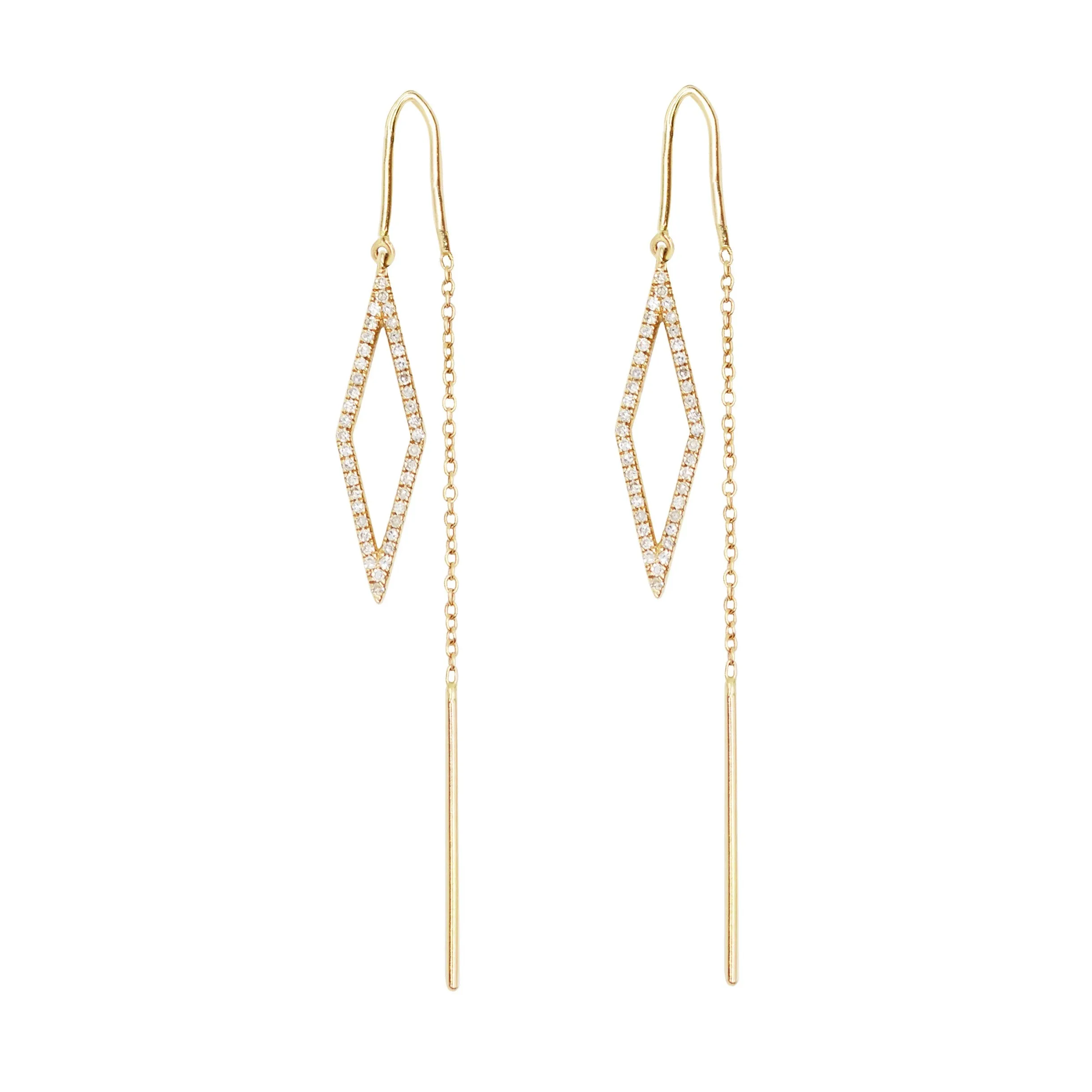 Kite Threader Earrings With Diamonds in 14k Gold