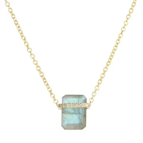 Labradorite Huggie Necklace With Diamonds - Mini