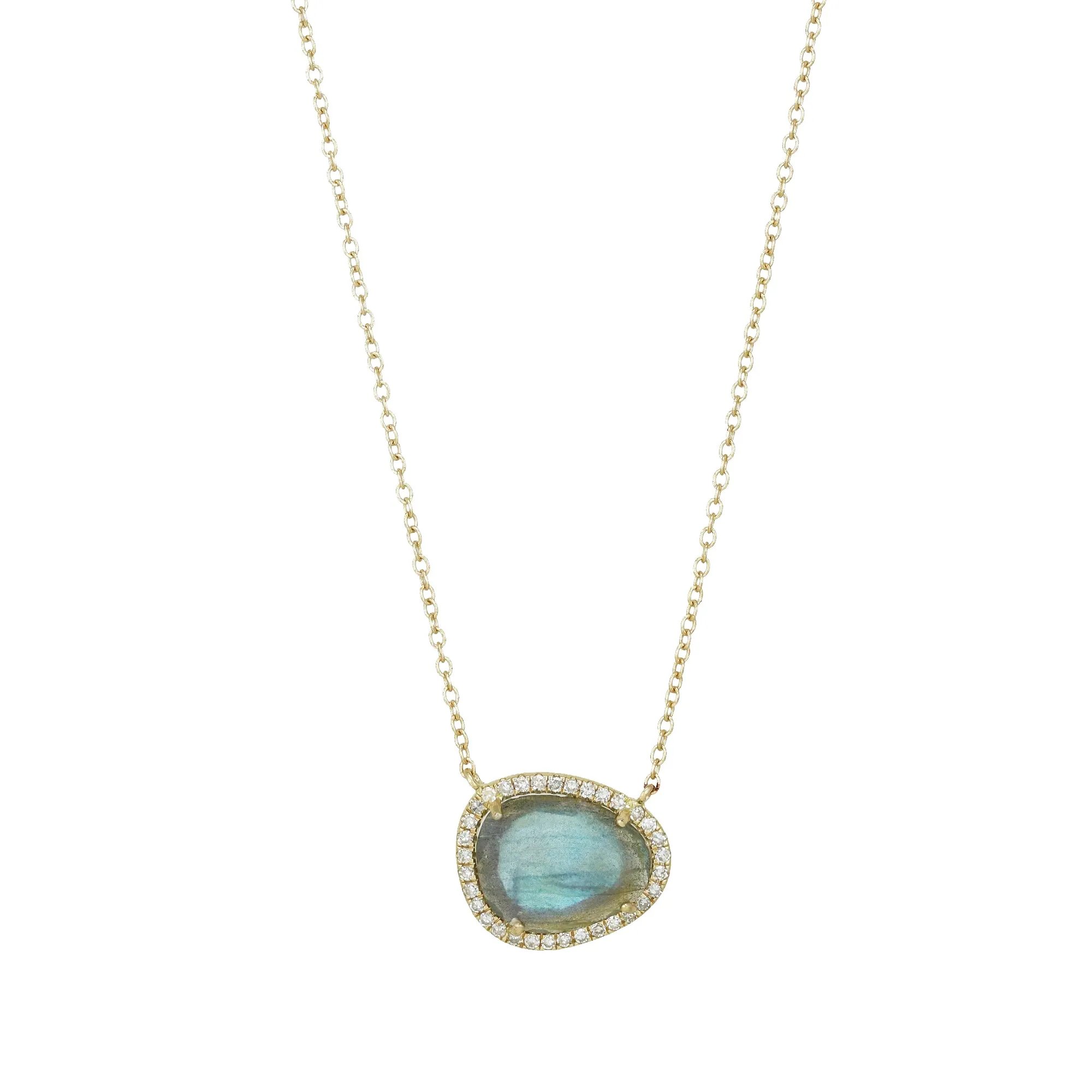 Labradorite Organic Pebble Necklace With Diamonds in 14K Gold