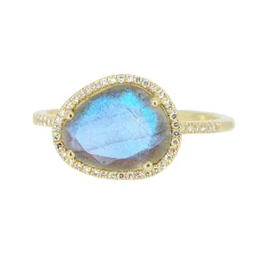 Labradorite Pebble Ring with Diamonds