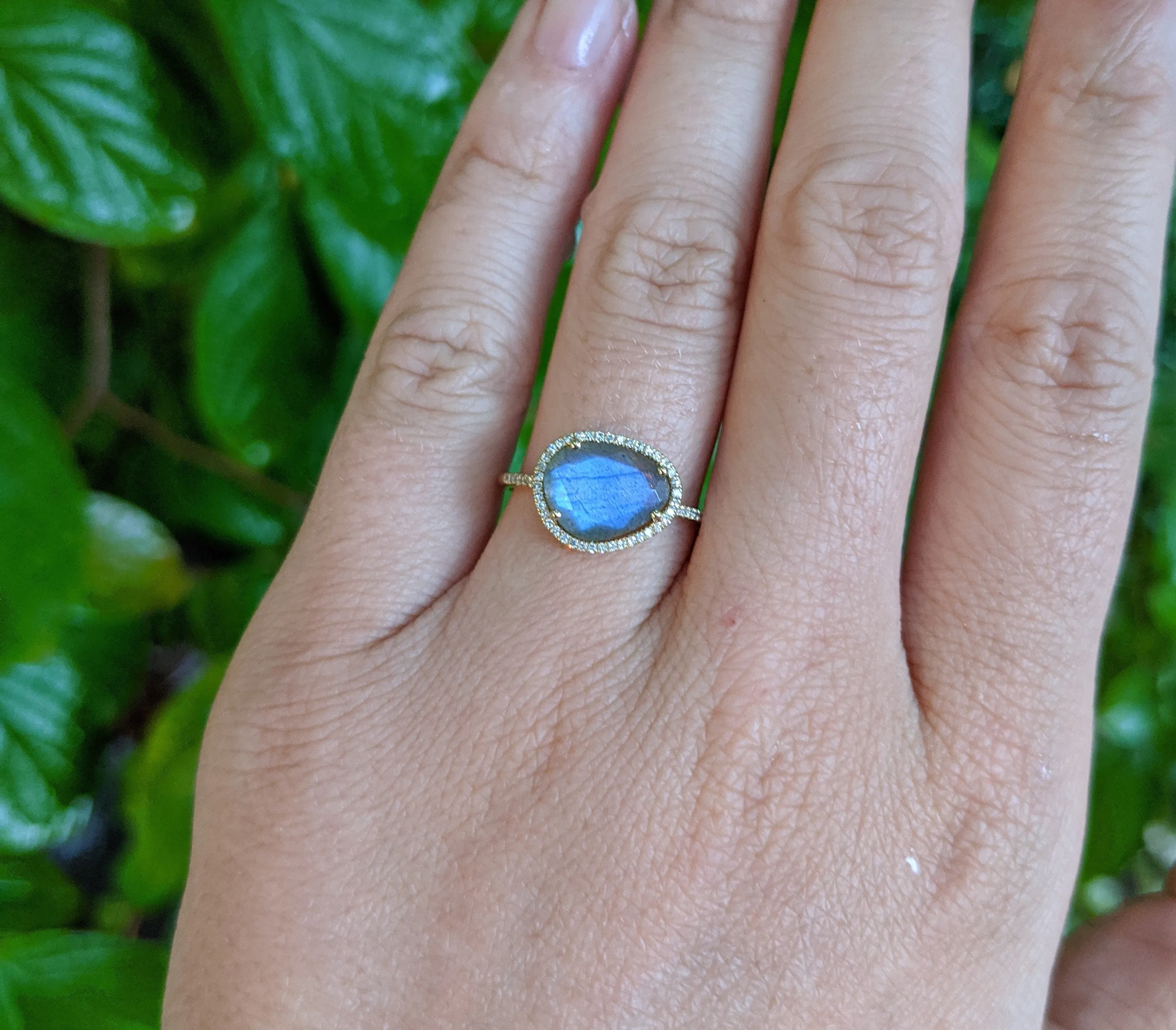 Labradorite Pebble Ring with Diamonds