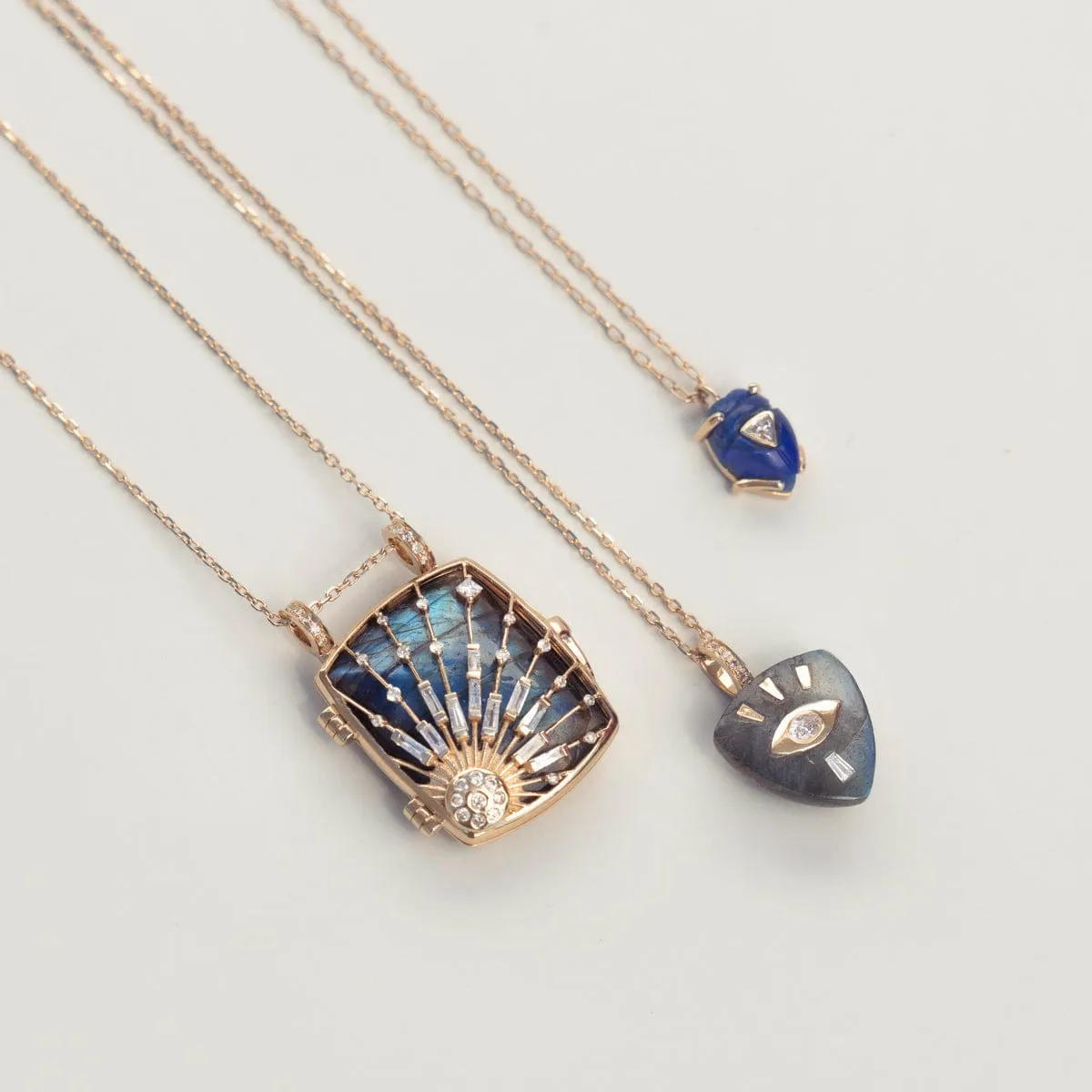 Labradorite Sun & Diamonds Locket Necklace