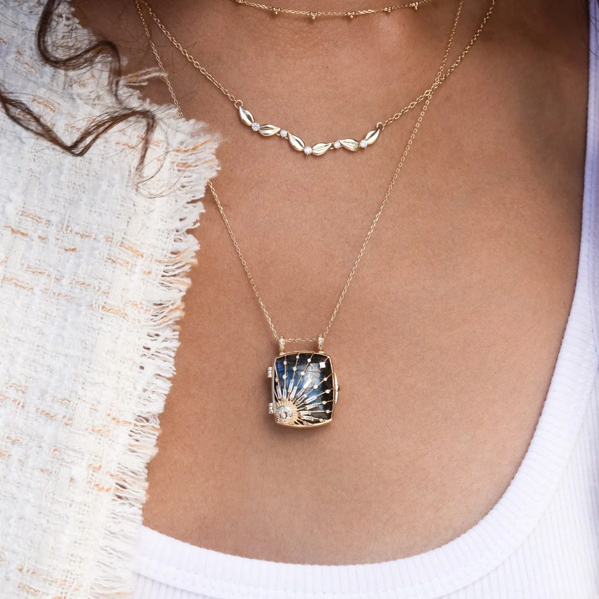 Labradorite Sun & Diamonds Locket Necklace