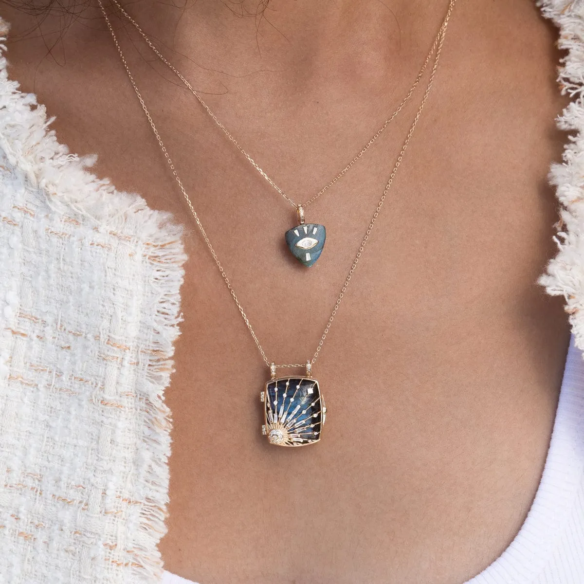 Labradorite Sun & Diamonds Locket Necklace