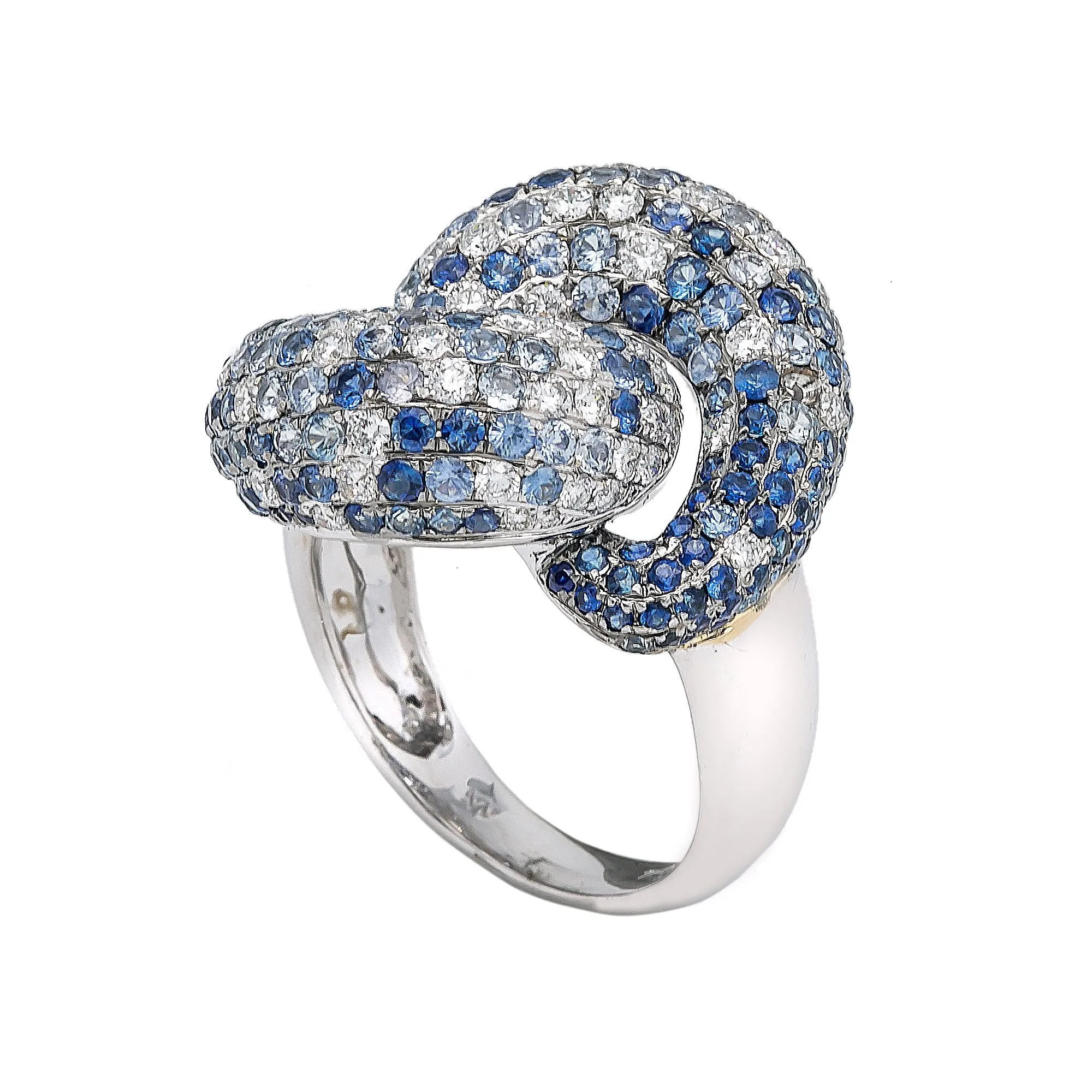 LADIES 18K WHITE GOLD HAND RING WITH 1.48 CT DIAMONDS AND 4.45 CT SAPPHIRES