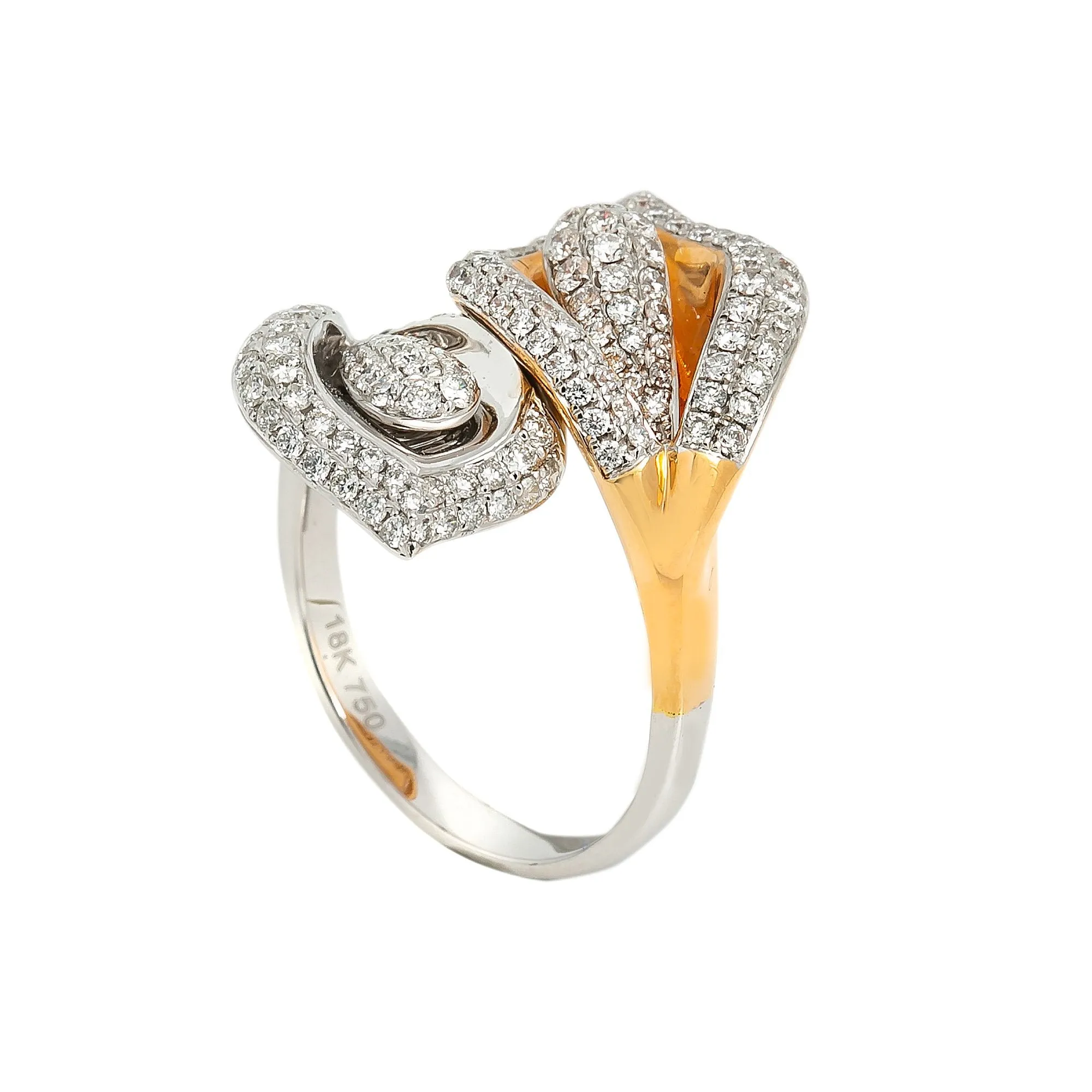 LADIES 18K YELLOW AND WHITE GOLD HAND RING WITH 1.26 CT DIAMONDS