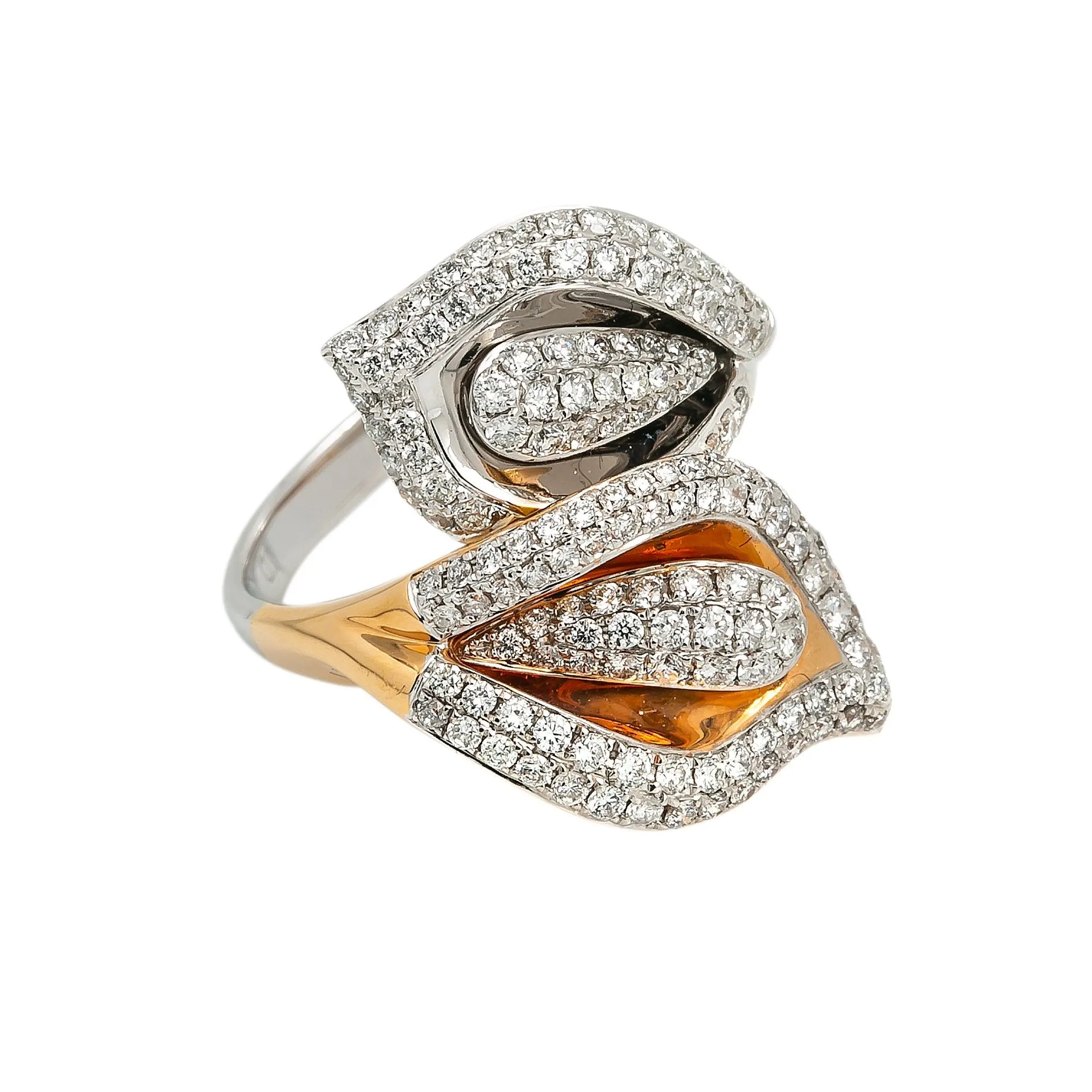 LADIES 18K YELLOW AND WHITE GOLD HAND RING WITH 1.26 CT DIAMONDS