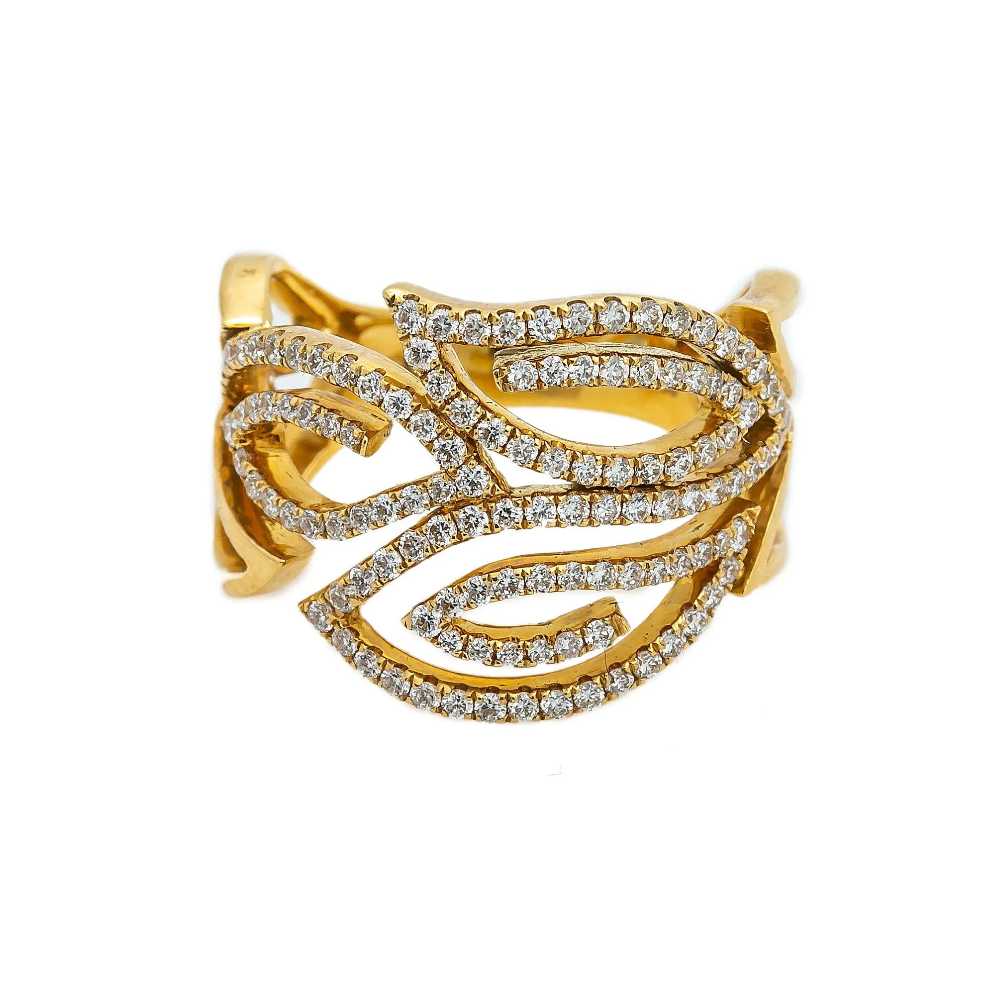 LADIES 18K YELLOW GOLD HAND RING WITH 0.73 CT DIAMONDS