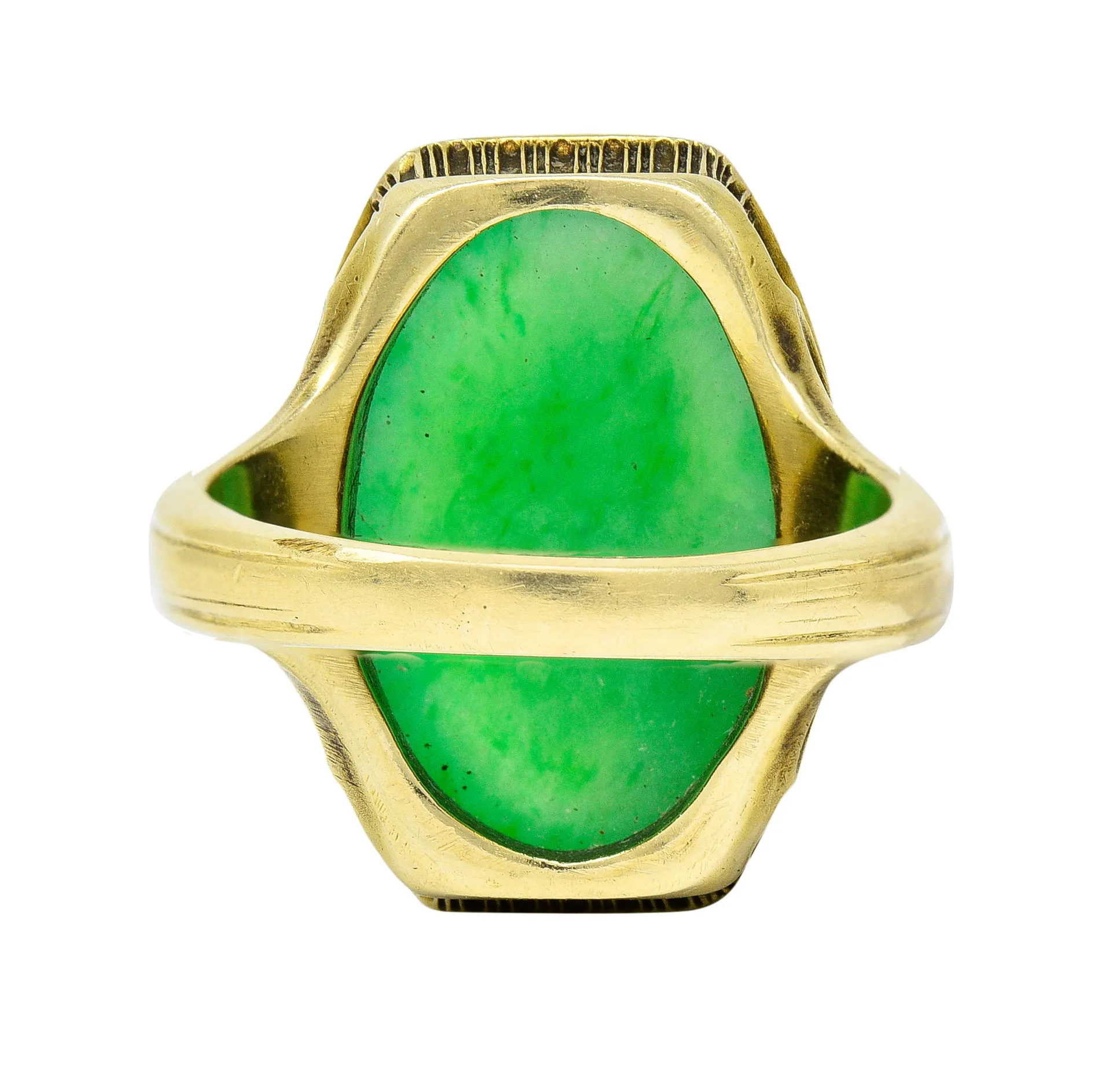 Larter & Sons Art Deco Jadeite Jade Cabochon 14 Karat Gold Lotus Ring