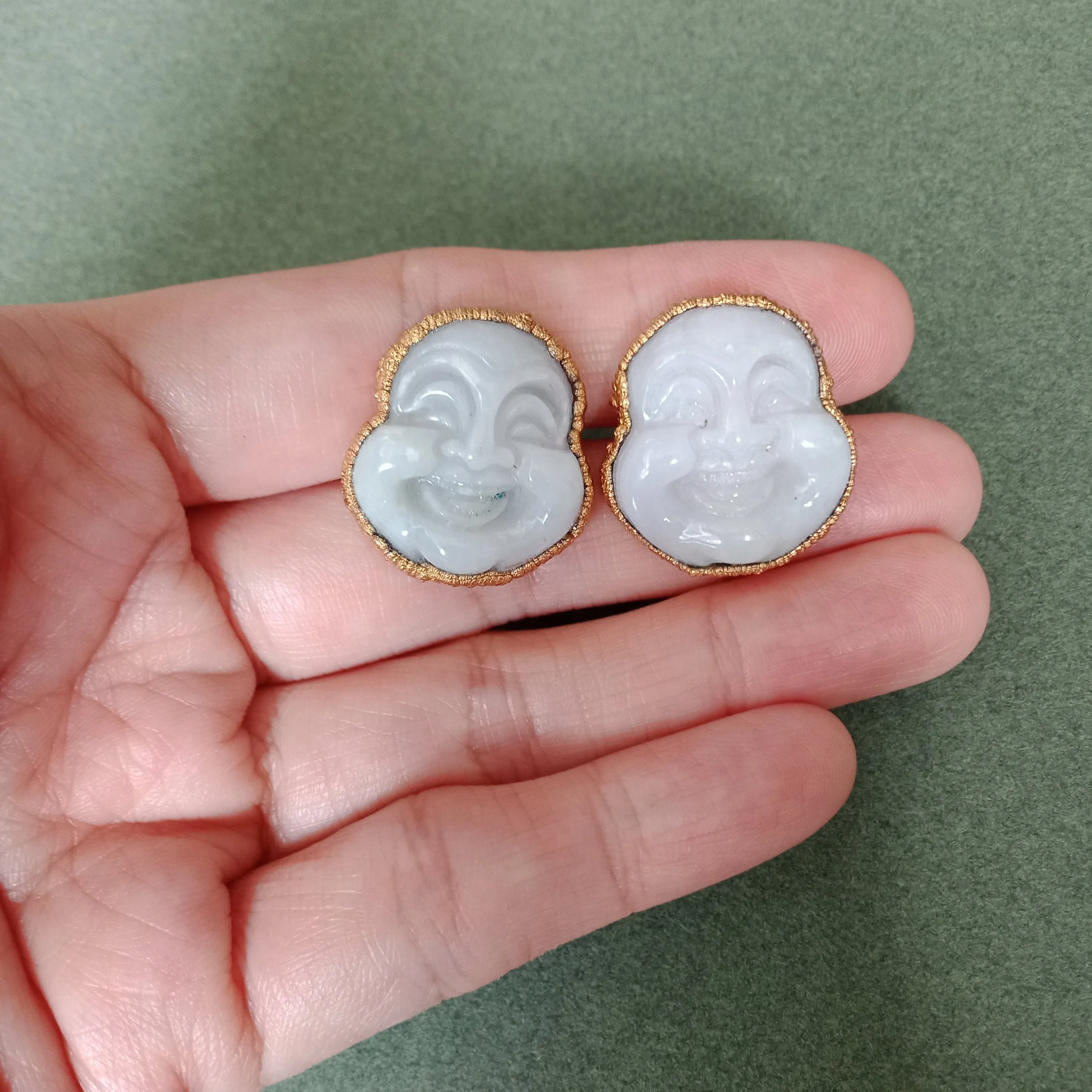 Laughing buddha jade stud earrings