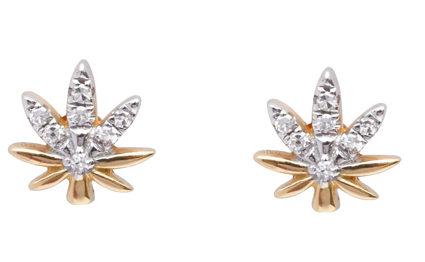 Leaf Gold and Diamonds Earrings