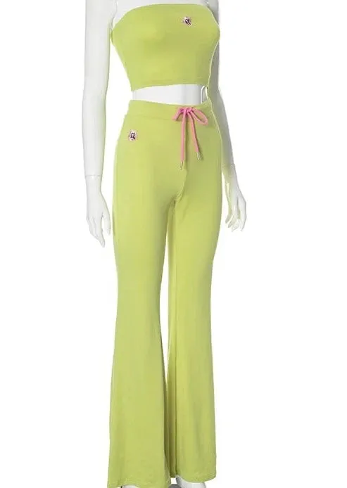 Lime Flare Drawstring Pant Set