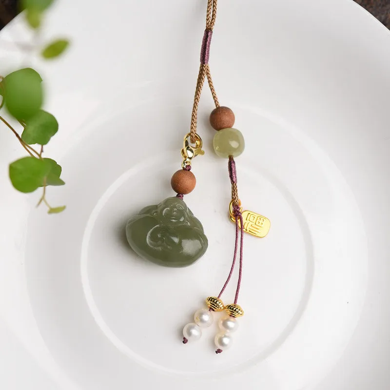 Luxyin Green Jade Buddha Necklace