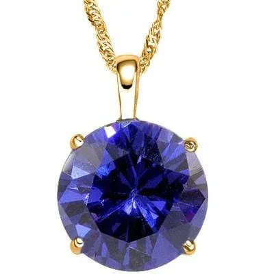 MARVELOUS 3 CARAT TW (1 PCS) LAB TANZANITE 10K SOLID YELLOW GOLD PENDANT