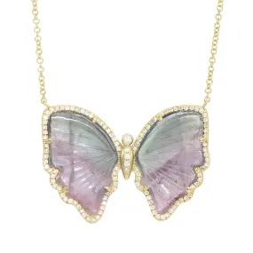 Mauve and Purple Tourmaline Butterfly Necklace with Diamonds