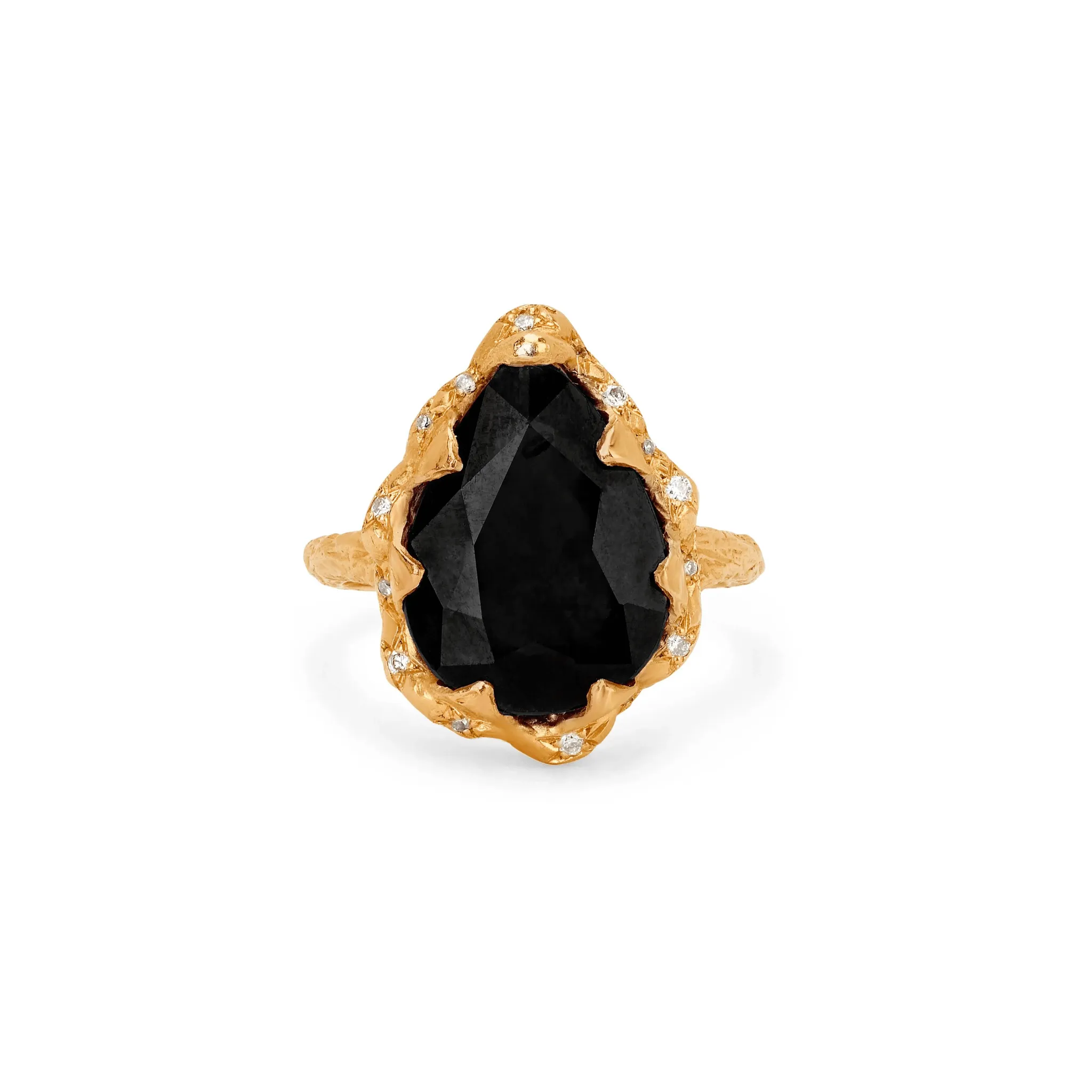 Medium Queen Water Drop Onyx Ring with Sprinkled Diamonds