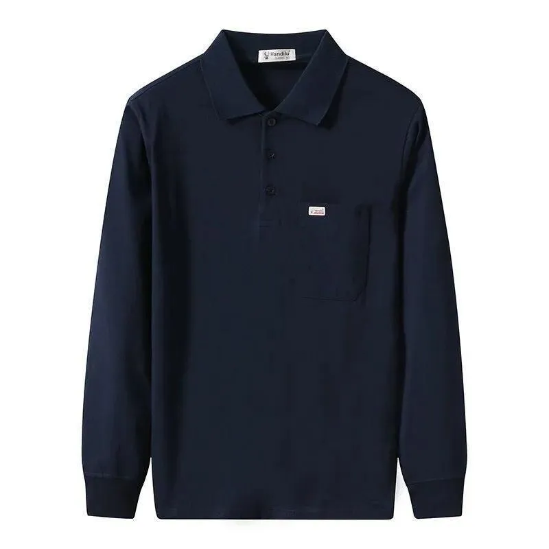 Men Long Sleeved Polo Shirt Cotton