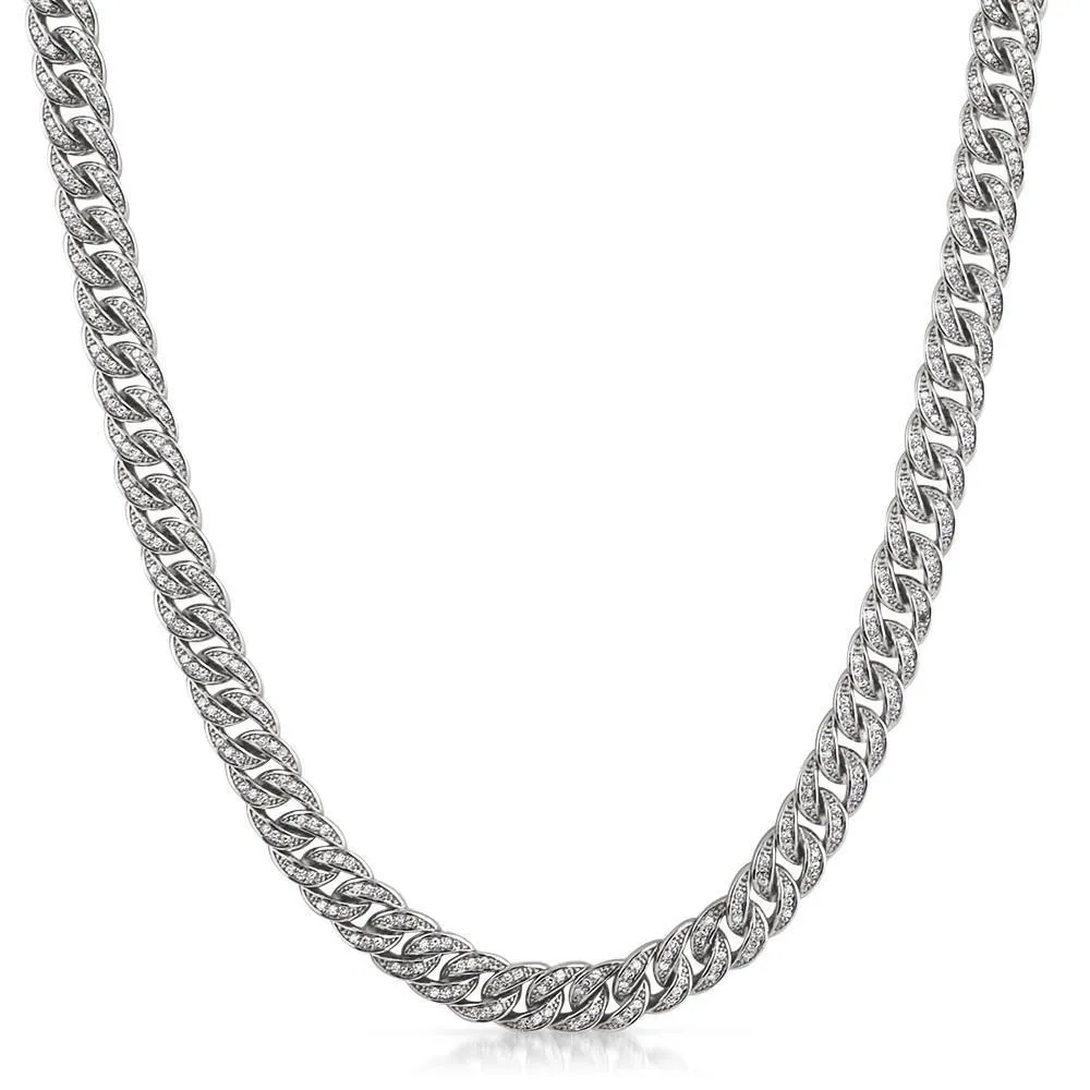 Miami Cuban CZ 8MM Rhodium Iced Out Chain