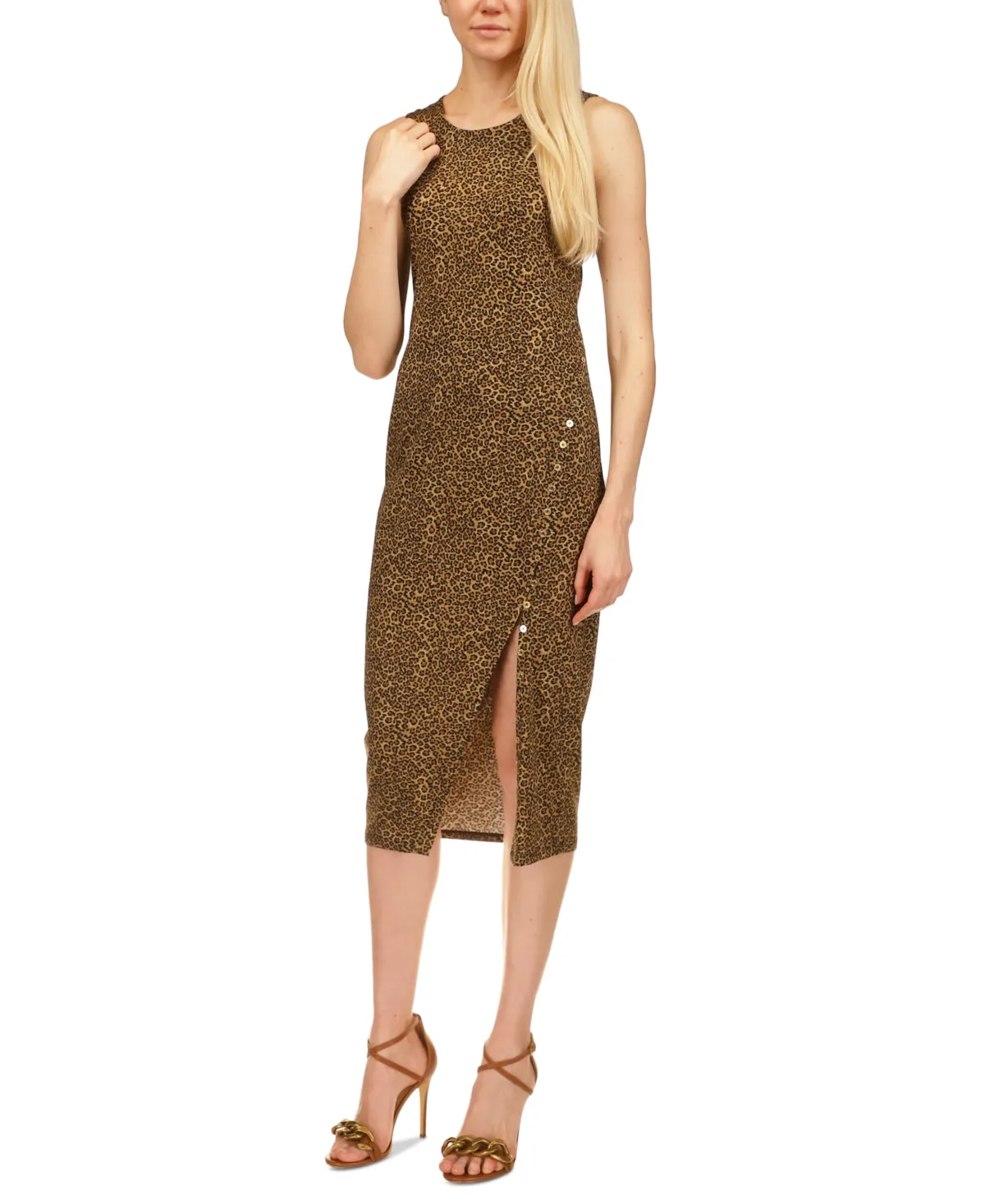 Michael Kors Women's Button Slit Midi Dress Brown Size XX-Large