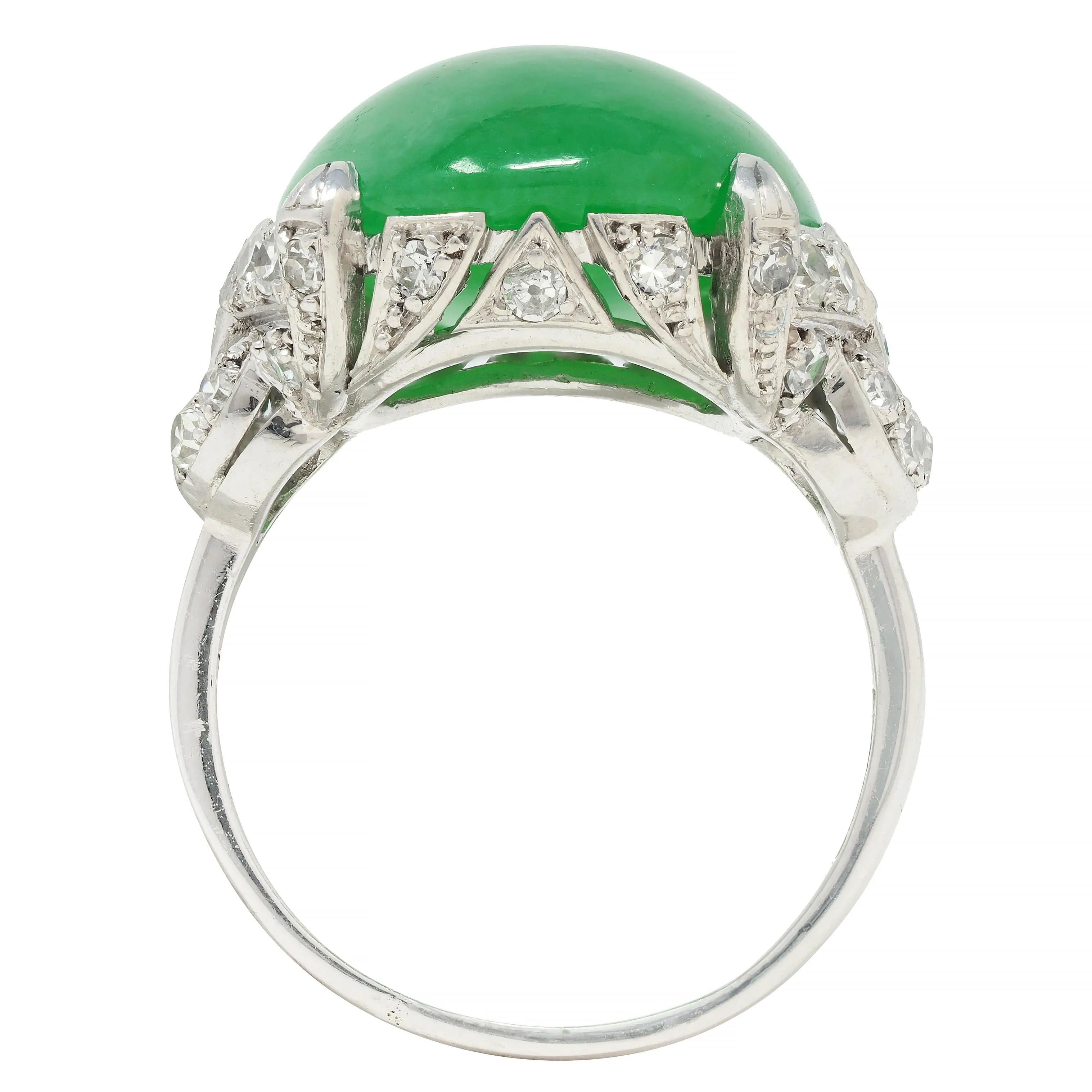 Mid-Century 1.20 CTW Natural Jadeite Jade Cabochon Diamond Platinum Dinner Ring GIA